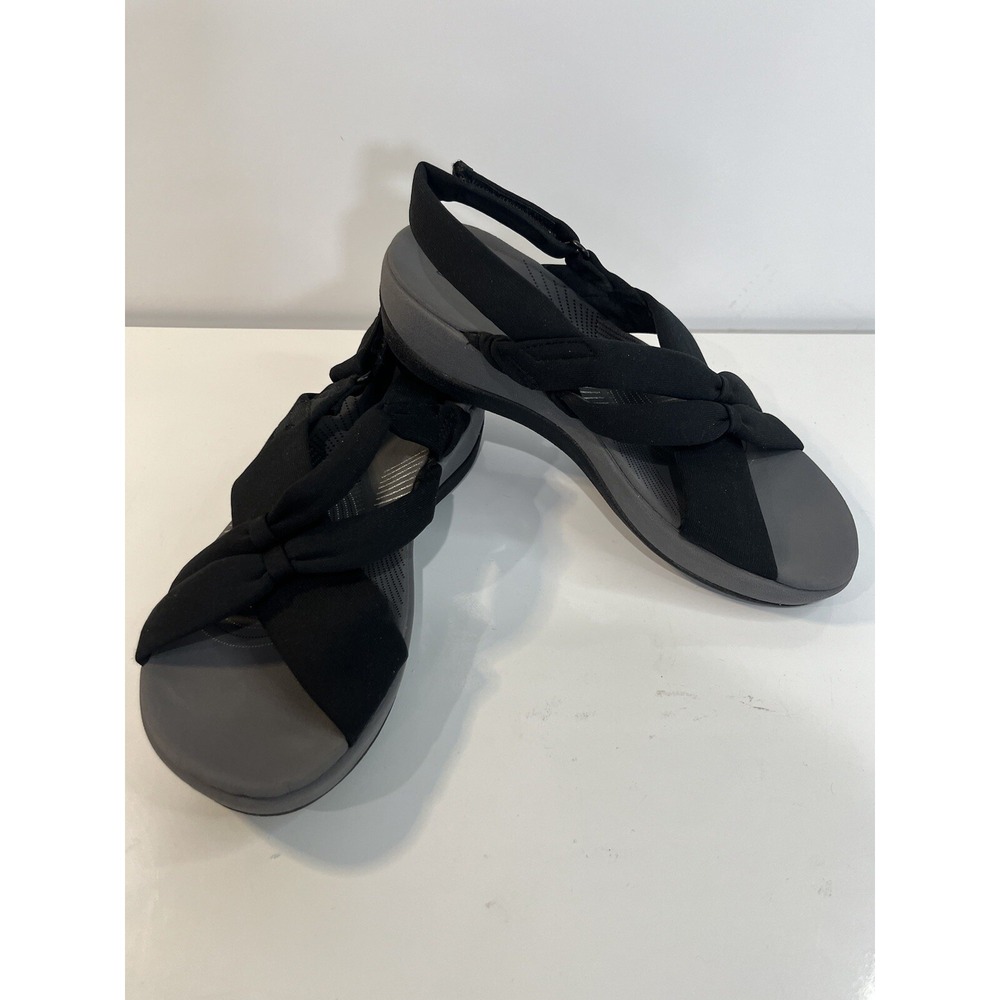 CLARKS CloudSteppers Arla Black Comfort Soft Sling‎ Back Sandal Sz 6 Casual